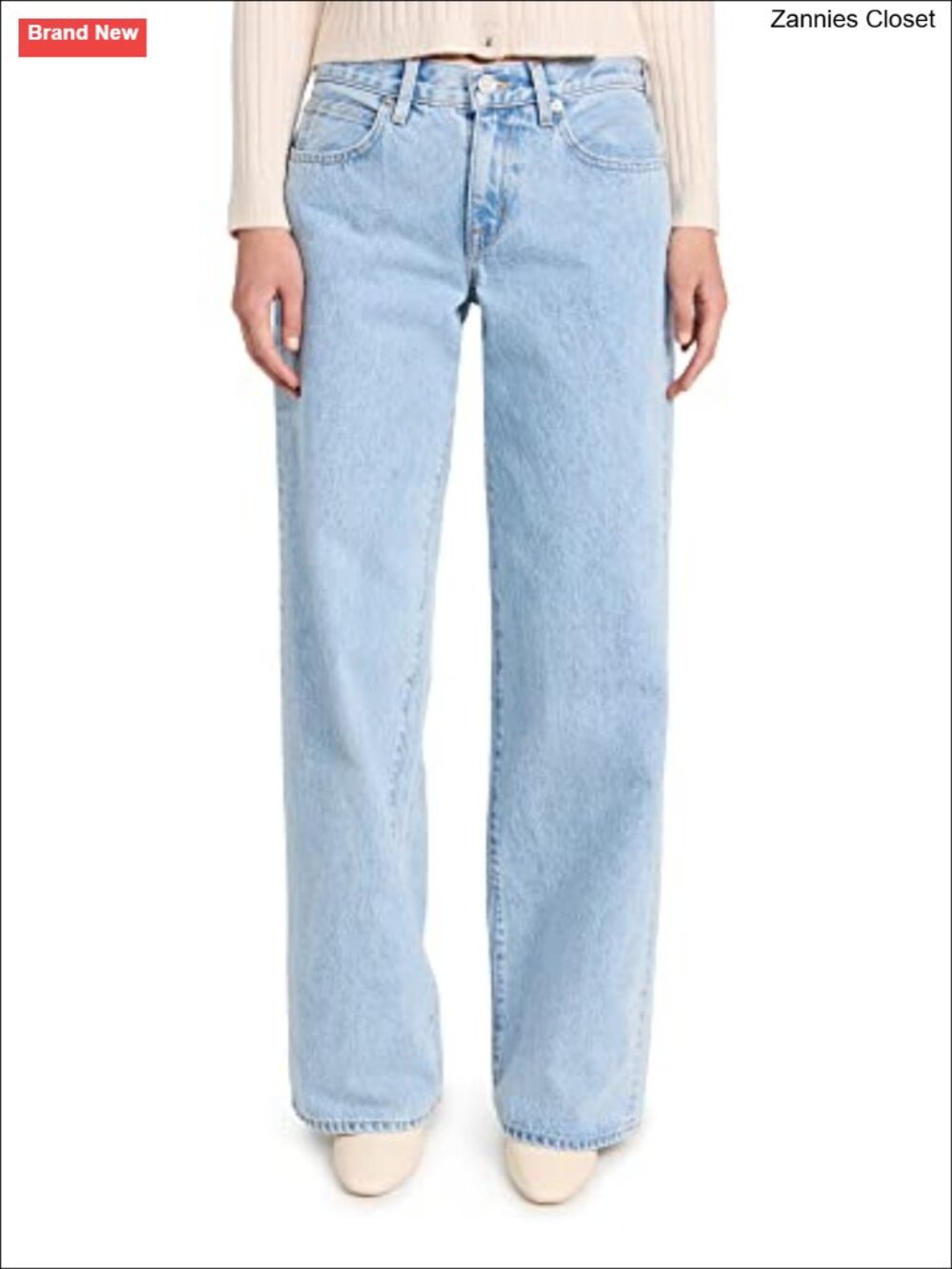 Wide Leg Low Rise Non-Stretch Denim Jeans 5-Pocket Casual